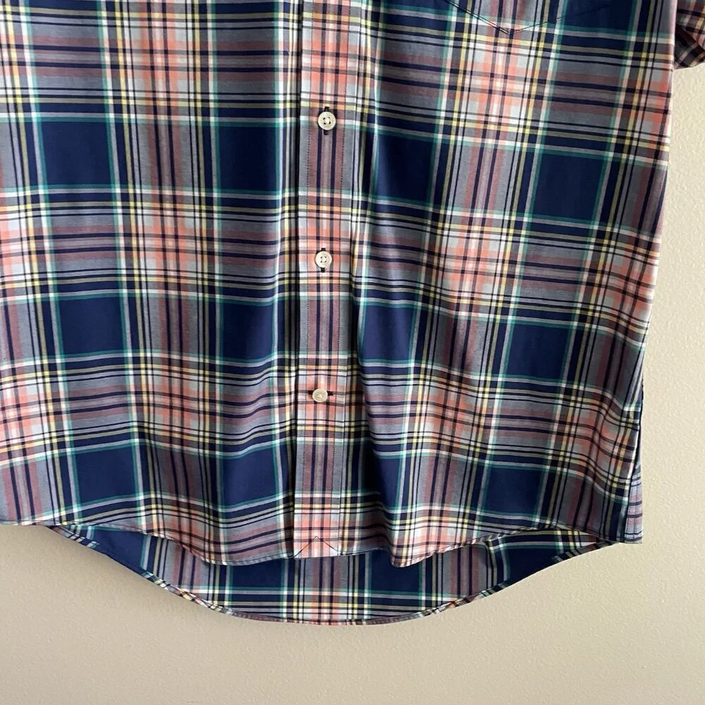 Lands' End Men SZ S - 14-14 1/2 Blue Plaid Short Sleeve Button Down Casual Shirt - Picture 2 of 10